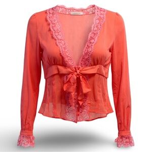 JULIEN MACDONALD Orange Lace Trim Blouse